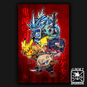 Pokemon X Demon Slayer- 11" X 17" Poster